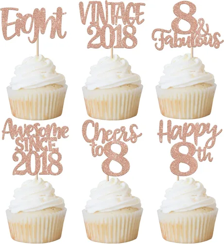 Miniatura 78 de Rsstarxi Paquete de 24 adornos para cupcakes vintage 2019 con purpurina negra para 5º cumpleaños, saludos a 5, cinco, 5, 5 fabulosos para cupcakes