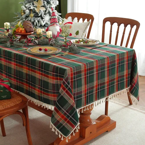 Miniatura 9 de Laolitou - Mantel a cuadros cuadrado lavable, resistente, de lino de algodón, a cuadros de búfalo, con borla, mantel de gingham para primavera