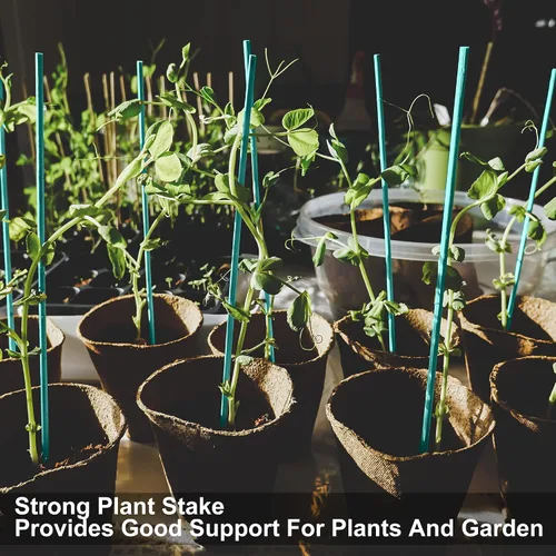 Miniatura 5 de 50 estacas de madera de 18 pulgadas para plantas de jardín, tomate, estacas y soportes para plantas en maceta, viene con 100 lazos verdes