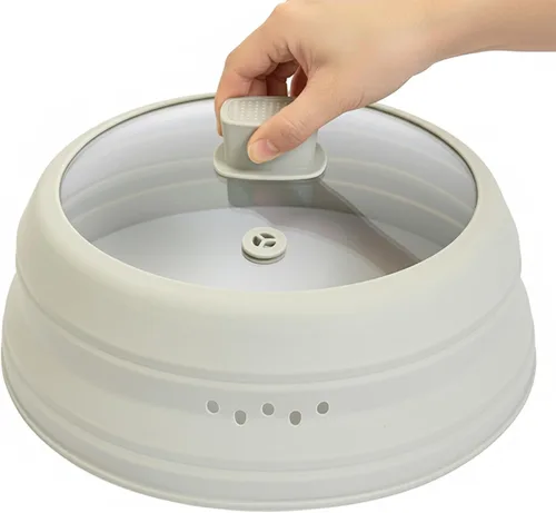 Miniatura 11 de Cubierta de vidrio contra salpicaduras para microondas, tapa plegable para protección de salpicaduras de alimentos, con mango de silicona para tazón