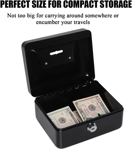 Miniatura 4 de Jssmst - Caja de dinero pequeña con cerradura, cajas de bloqueo metálicas para niños, caja de dinero con ranura en la parte superior, caja de Negro
