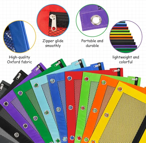 Miniatura 2 de IKAYAS Paquete de 12 Estuches para Lápices para Carpeta de 3 Anillos a Granel, Estuche para Lápices con Cremallera, Estuches para Lápices, Bolsas