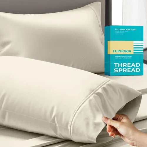 Miniatura 11 de THREAD SPREAD Fundas de almohada 100 % de algodón egipcio, fundas de almohada de 800 hilos, tamaño Queen / estándar, paquete de 2 unidades, suaves