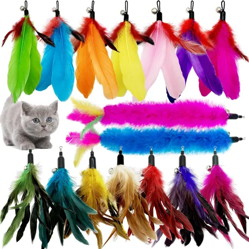 Recambio de juguetes de plumas para gatos, 16 piezas de repuesto para gatos de interior 16 piezas de repuestos de juguete de plumas de gato