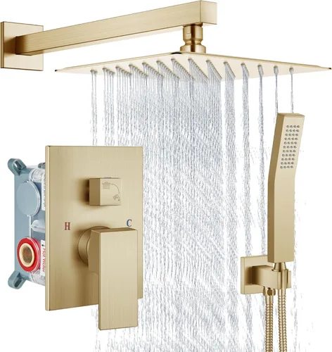 Miniatura 23 de Aolemi Sistema de ducha tipo lluvia de 12 pulgadas, cabezal de ducha cepillado Nikcel Combo Set con ducha de mano válvula de montaje en pared grifo
