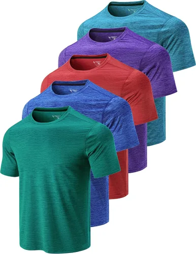Miniatura 19 de Paquete de 5 camisetas de manga corta para hombre con cuello redondo y de secado rápido Camisetas atléticas para correr, entrenar en el gimnasio
