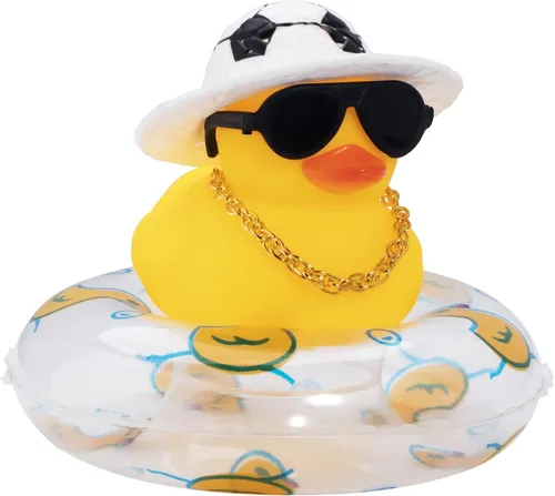 Miniatura 47 de wonuu Pato de Goma para Automóvil, Decoración de Pato Amarillo para Tablero con Sombrero de Sol, Anillo de Natación, Collar, Gafas de Sol
