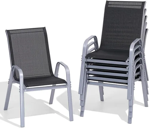 Miniatura 9 de Juego de 2 sillas de patio, sillas de comedor exterior apilables de fácil montaje con respaldo alto y asiento ancho, sillas exteriores transpirables