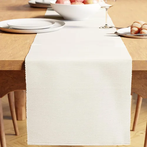 Miniatura 8 de Encasa XO Camino de mesa de comedor de 13 x 72 pulgadas Algodón acanalado fino teñido con hilo Azul escalera Lavable a máquina Escalera Azul