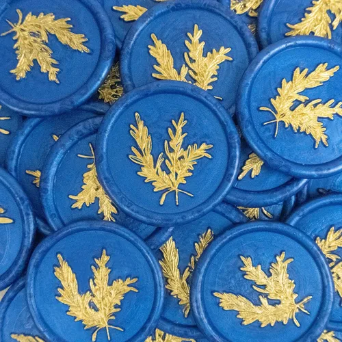 25 calcomanías de sello de cera dorada y azul hechas a mano, sellos autoadhesivos de cera para sobres para invitaciones de fiesta de boda, sobres,
