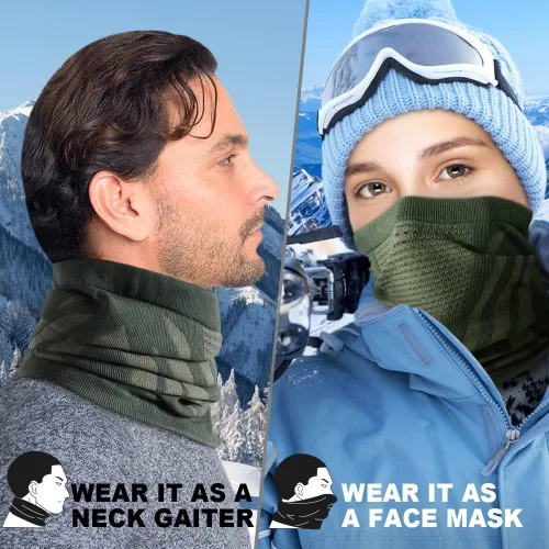 Miniatura 7 de WTACTFUL Calentador de Cuello de Invierno Polaina a Prueba de Viento Máscara Facial Pasamontañas Bandana para Esquí Snowboard Todo negro + verde