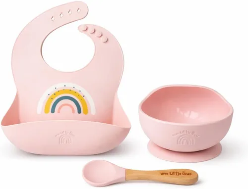 Juego de babero de silicona y cuenco de succión para bebé, con babero ajustable, bolsillo para atrapar alimentos, cuenco de succión fuerte y