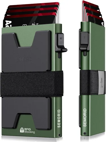 Miniatura 97 de Cartera delgada de aluminio para hombre, placa trasera expandible duradera, bloqueo RFID, billetera desplegable de metal minimalista, con capacidad