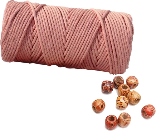 Miniatura 33 de Cordón de macramé de 1/64 pulgadas (0.157 in) de color rosa claro, hilo de algodón natural para tejer a mano a mano, 4 hebras para colgar