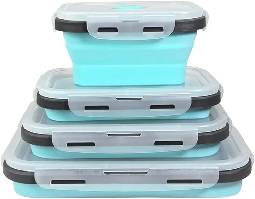 Guyuyii Paquete de 4 recipientes plegables de almacenamiento de alimentos mixtos ml con tapas | Cuencos herméticos sin BPA para preparación de Azul
