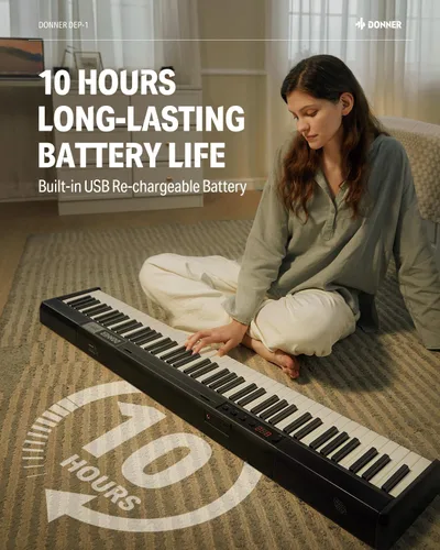 Miniatura 3 de Donner Teclado de piano de 88 teclas, piano digital para principiantes, teclas sensibles a la velocidad, piano eléctrico portátil con soporte, pedal