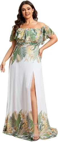 Ever-Pretty Vestido formal de gasa con hombros descubiertos y mangas con volantes y abertura lateral para mujer 0968-PZUSA