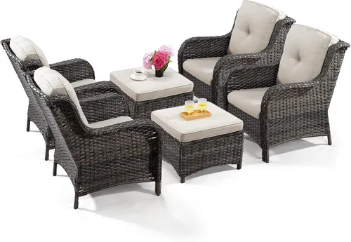 Miniatura 31 de Juego de 2 sillas de patio giratorias de 360 grados para exteriores y mesa auxiliar a juego – 3 sillas deslizantes de mimbre para patio con cojines