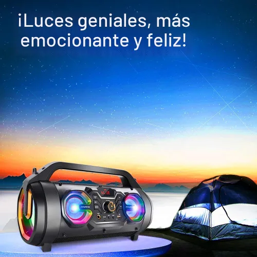 Miniatura 8 de Altavoz Bluetooth, Boombox Bluetooth portátil de 30 W con subwoofer, radio FM, luces coloridas RGB, ecualizador, sonido estéreo, graves potentes