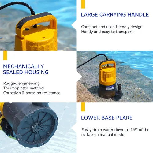 Miniatura 4 de Acquaer Bomba de sumidero Bomba de agua sumergible para eliminación de agua en jacuzzis, piscinas, sótanos y estanques de jardín, mostaza