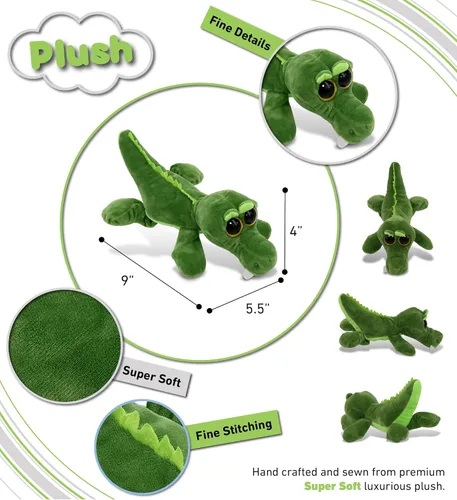 Miniatura 3 de DolliBu - Animal de peluche de cocodrilo verde, súper suave, ojos grandes abrazables para niños y adultos, 6 pulgadas