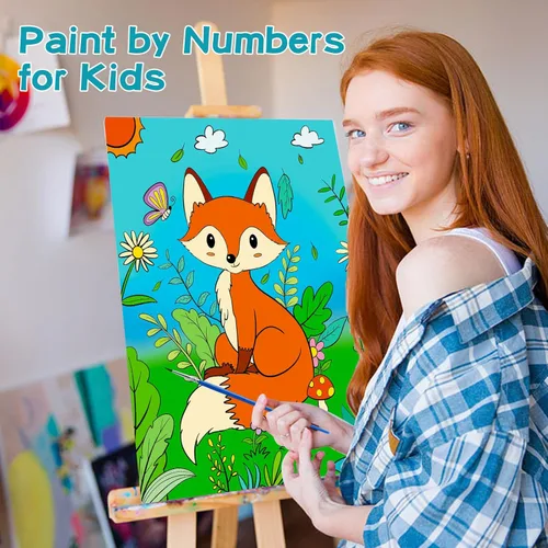 Miniatura 7 de Volmop Paquete de 3 pinturas por números para niños de 8 a 12 años, 10 x 8 pulgadas, lienzo enmarcado con 17 pinturas acrílicas y 6 pinceles Fox