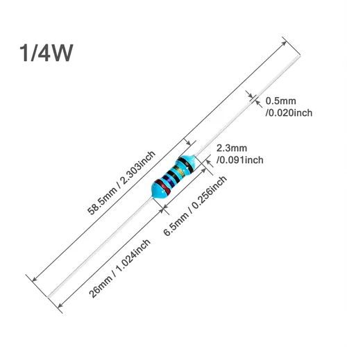 Miniatura 6 de Chanzon 100pcs 1/4W (0.25W) 62 Ohmios Resistencia fija de película metálica Ohmios 0.01 ±1% Tolerancia 62R MF Resistencias de orificio pasante