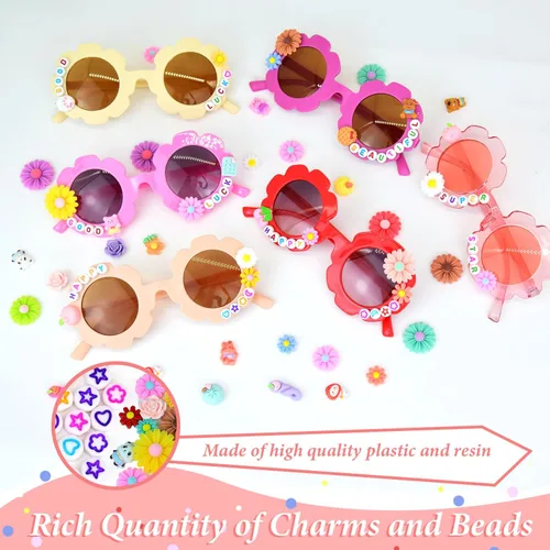 Miniatura 5 de Tialero 6Pcs12Pcs Round Flower Sunglasses, Outdoor Kids Sunglasses +380 Beads, 60 Daisy Flower Charms
