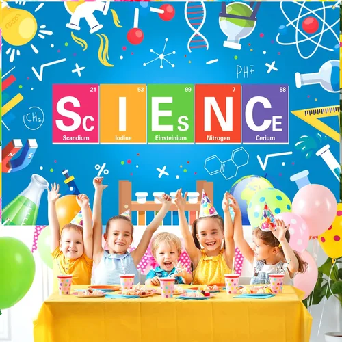 Cartel de ciencia para fiestas, decoración con temática de científico loco, pancarta para fiesta de cumpleaños, telón de fondo para niños y niñas,