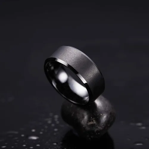 Miniatura 28 de King Will Anillo de boda de tungsteno para hombre, disponible en 15/64 a 25/64 de pulgada (6 a 10 mm), negro/plata, acabado mate, borde pulido