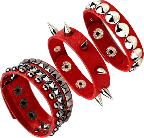 Miniatura 9 de MILAKOO 3 unids hombres tachonado brazalete remaches pulsera cuero remaches pulsera
