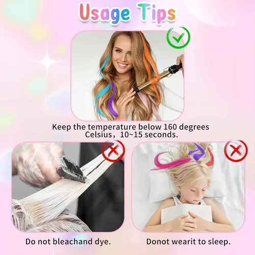 Miniatura 6 de Kyerivs 48 extensiones de cabello con clip de colores, regalo para niñas, extensiones de cabello arcoíris de 20 pulgadas para niñas, accesorios
