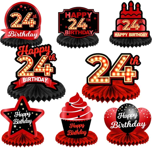 Miniatura 57 de Feliz Cumpleaños 15 Centros de Mesa de Panal Rojo y Negro Globos Decoración Temática de Mesa Decoraciones de Mesa Adornos de Mesa para Niñas Mujeres