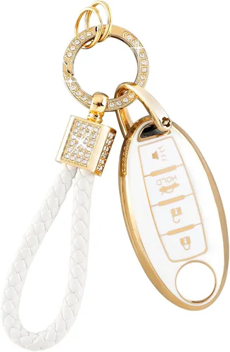 Miniatura 12 de PIFOOG Cubierta de llavero de TPU Llavero Bling Blanco Borde Oro Grande