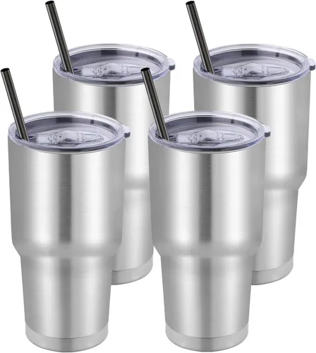 Miniatura 31 de DOMICARE Vaso de 30 oz con tapa y pajita, vasos de acero inoxidable a granel, aislado al vacío de doble pared para café, vaso duradero