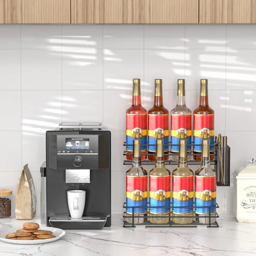 Miniatura 2 de OVICAR Organizador de jarabe de café, soporte para 8 botellas para barra de café y accesorios de estación con popote y cesta para cápsulas, 2