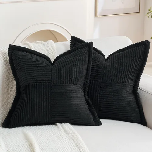 Miniatura 14 de HAUSSY Paquete de 2 fundas de almohada de 22 x 22 pulgadas, fundas decorativas de pana suave, estilo bohemio a rayas sólidas, fundas de cojín