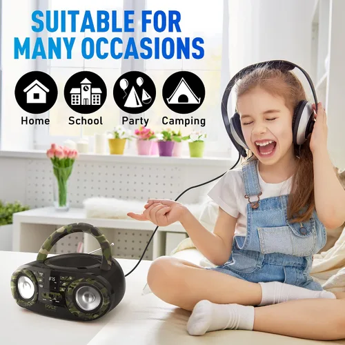 Miniatura 6 de Pyle Reproductor de CD portátil Bluetooth Boombox altavoz – Radio estéreo AM/FM y sonido de audio, compatible con CD-R-RW/MP3/WMA, USB, AUX