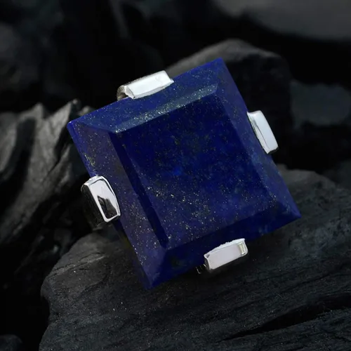 Miniatura 4 de Joyas Plata Gemas Genuinas Forma Cuadrada Una Piedra Lapislázuli Anillos De Plata Sólida Azul Lapislázuli Anillo De Octubre Nacimiento Libra