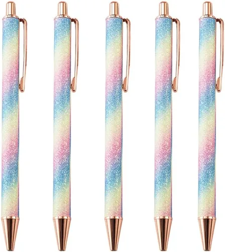 Miniatura 12 de Bolígrafo de punta media de 0.039 pulgadas con lentejuelas y purpurina de cristal, bolígrafos de metal retráctiles para la escuela, oficina, Pink