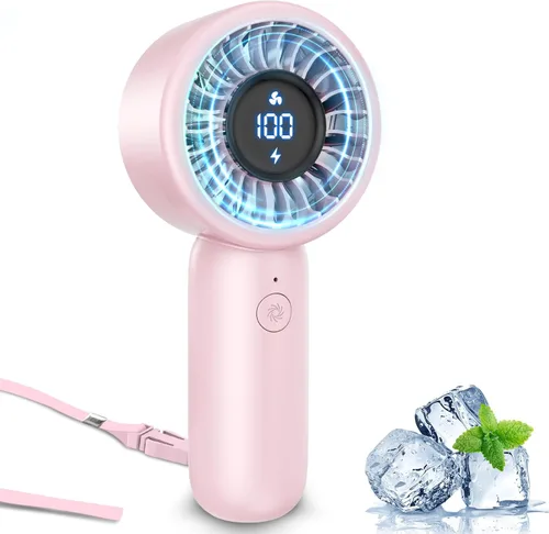 Miniatura 13 de Ventilador de mano portátil, pequeño ventilador de mano turbo personal, potente, refrescante, cordón, recargable por USB, 5 velocidades, maquillaje