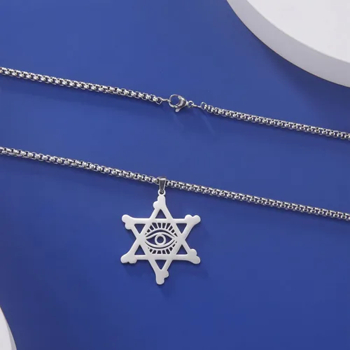Miniatura 10 de EUEAVAN Collar con dije de estrella de David contra el mal de ojo de seis puntas con dije de estrella de David, hexagrama demoníaco religioso