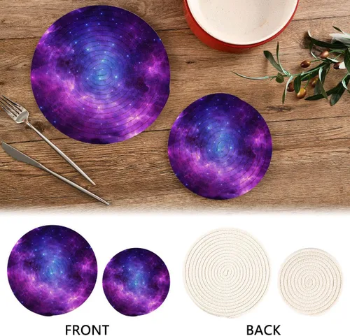 Miniatura 4 de Juego de soportes redondos de algodón para ollas de cocina, alfombrillas calientes del universo, galaxia, nebulosa, espacio para platos calientes