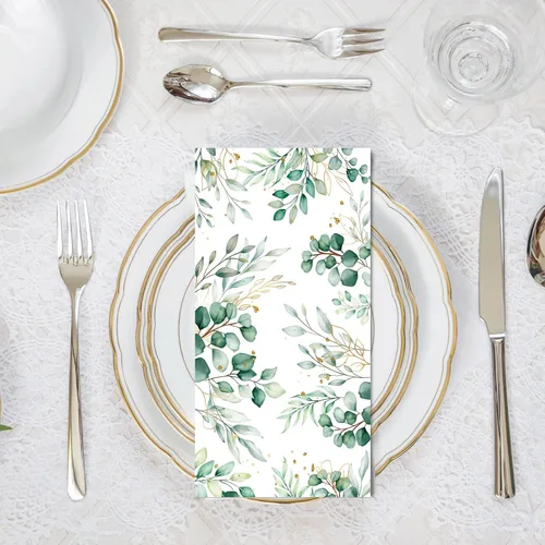 Miniatura 4 de 100 servilletas de eucalipto desechables de 3 capas de papel de hojas de eucalipto verdes para invitados, servilletas de cóctel, papel verde