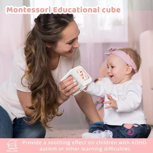Miniatura 2 de SOCBTNSO Cubo ocupado, juguetes para regalos de niña de 1 año, Montessori para bebé, juguetes sensoriales de viaje para niños pequeños de 1 a 3, Rosa