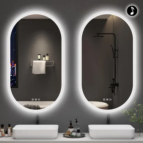 Miniatura 8 de S'bagno Espejo LED ovalado de 20 x 32 pulgadas para baño con luz delantera y trasera, antivaho, 3 colores de temperatura y regulable, espejo de baño
