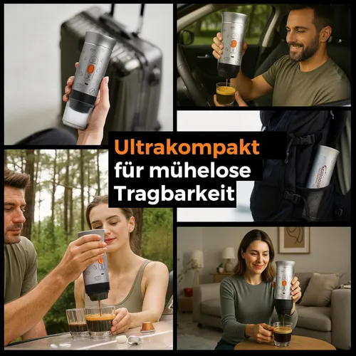 Miniatura 7 de Máquina de café espresso portátil, cafetera de viaje 3 en 1 con autocalentamiento, funciona con pilas, 20 bares, máquina de café espresso portátil