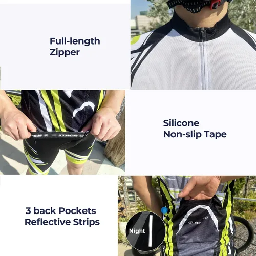 Miniatura 64 de sponeed - Jerséis de ciclismo para hombre, tops, camisas de ciclismo, manga corta, atuendo de ciclismo, chaqueta de ciclismo de cierre completo