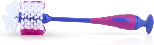 Nuby Cepillo de limpieza 2 en 1 para biberones y pezones con base de succión rosa/morado