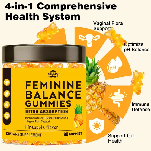 Miniatura 4 de Suiyilary Gomitas de probióticos femeninos para mujer, gomitas de piña para equilibrio de pH, salud vaginal premium, apoyo inmunológico, vegano, sin